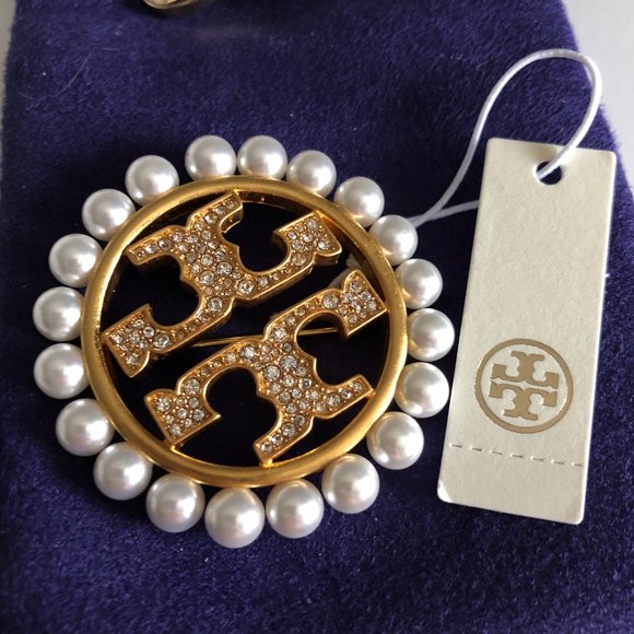 Tory Burch Gold Miller Pavé Pearl Brooch - Picture 11 of 16
